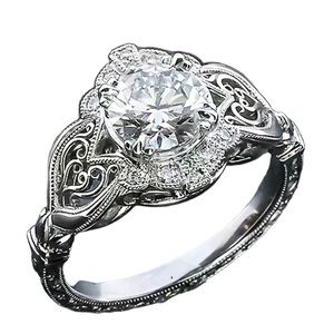 Silver Cubic Zirconia Diamond and Rhinestone Ring